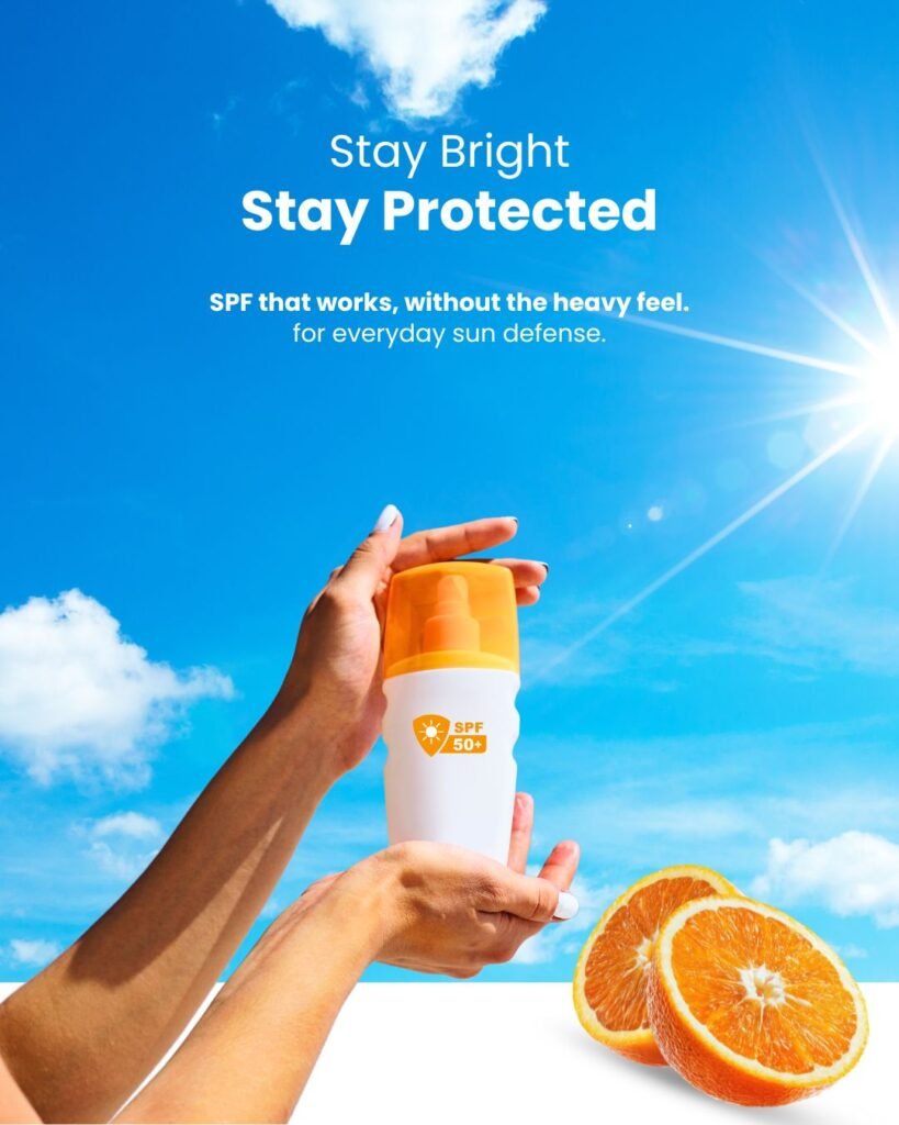 blue and orange modern sunscreen promo instagram post