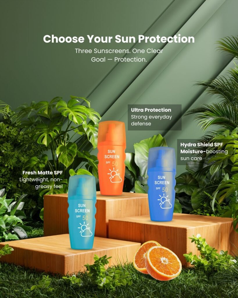 green orange and blue modern sunscreen product promo instagram post